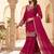 Womens new elegant rani pink embroidered sharara suit with golden zari work and chiffon dupatta