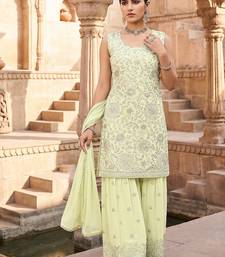 Womens georgette embroidered sharara set with sequence work and lace border dupatta