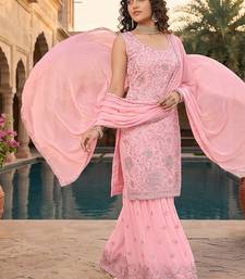 Womens new  georgette embroidered sharara set with sequence work and lace border dupatta
