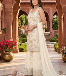 Womens new  georgette embroidered sharara set with sequence work and lace border dupatta
