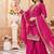 Womens new stylish silk embroidered sharara suit with golden zari work and lace border dupatta