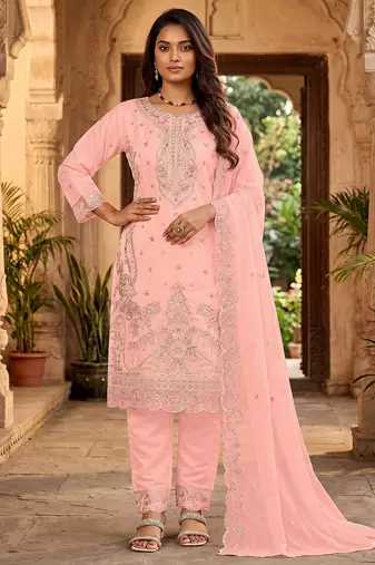Womens new trendy silk with heavy embroiedery with sequence work kurta set