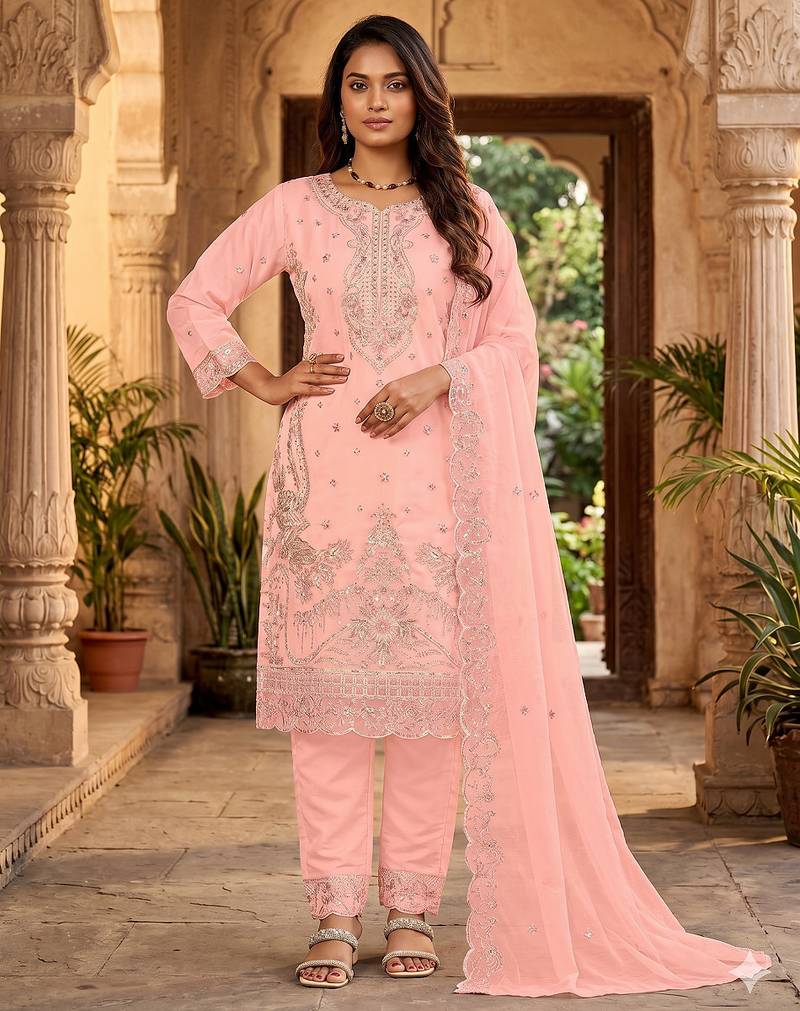 Womens new trendy silk with heavy embroiedery with sequence work kurta set