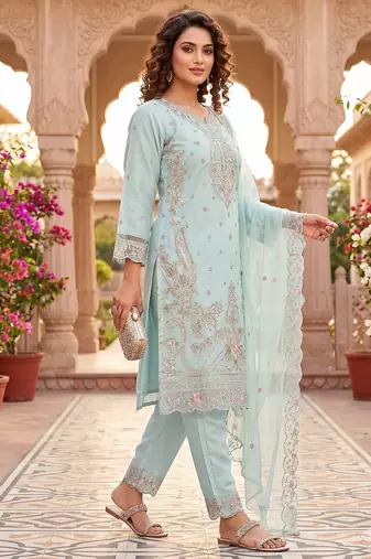 Womens new trendy silk with heavy embroiedery with sequence work kurta set