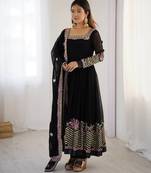 Black Heavy Georgette Anarkali Set with Multi-Thread Sequence Work