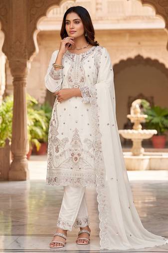 Womens new trendy silk with heavy embroiedery with sequence work kurta set
