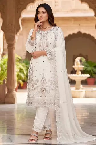 Womens new trendy silk with heavy embroiedery with sequence work kurta set