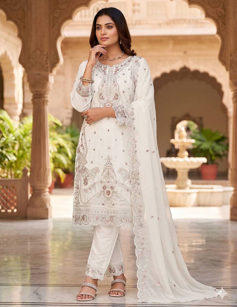 Womens new trendy silk with heavy embroiedery with sequence work kurta set