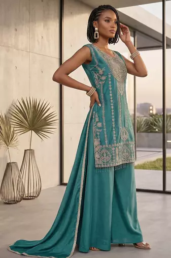 Womens new trendy stylish heavy embroiedery with beads work  kurta set