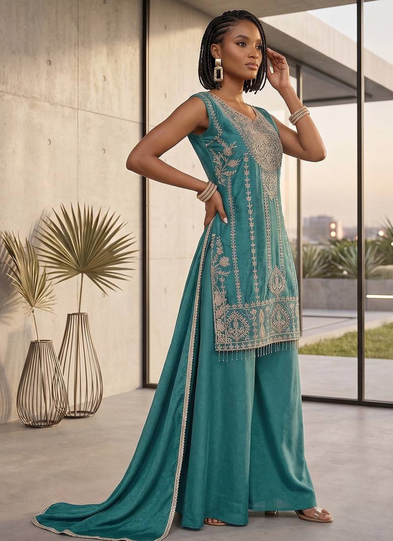 Womens new trendy stylish heavy embroiedery with beads work  kurta set
