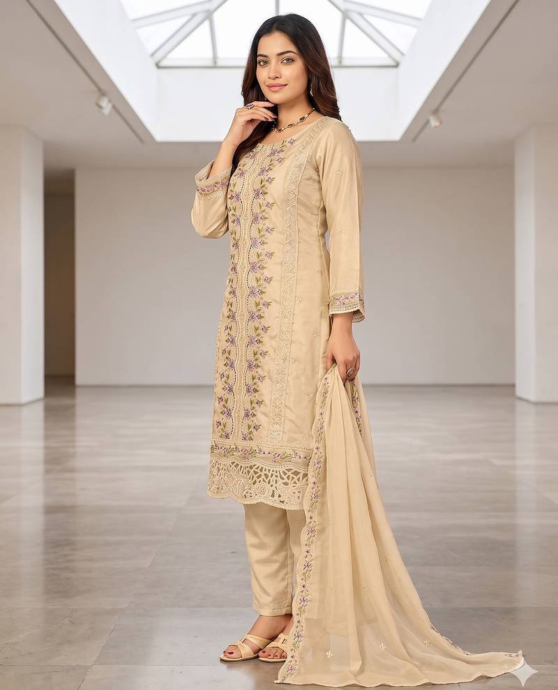 Womens new trendy silk with heavy embroiedery with sequence work kurta set