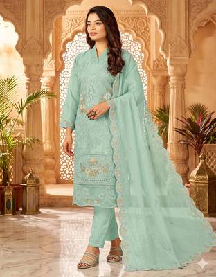 Womens silk with heavy embroiedery with sequence work kurta set 1