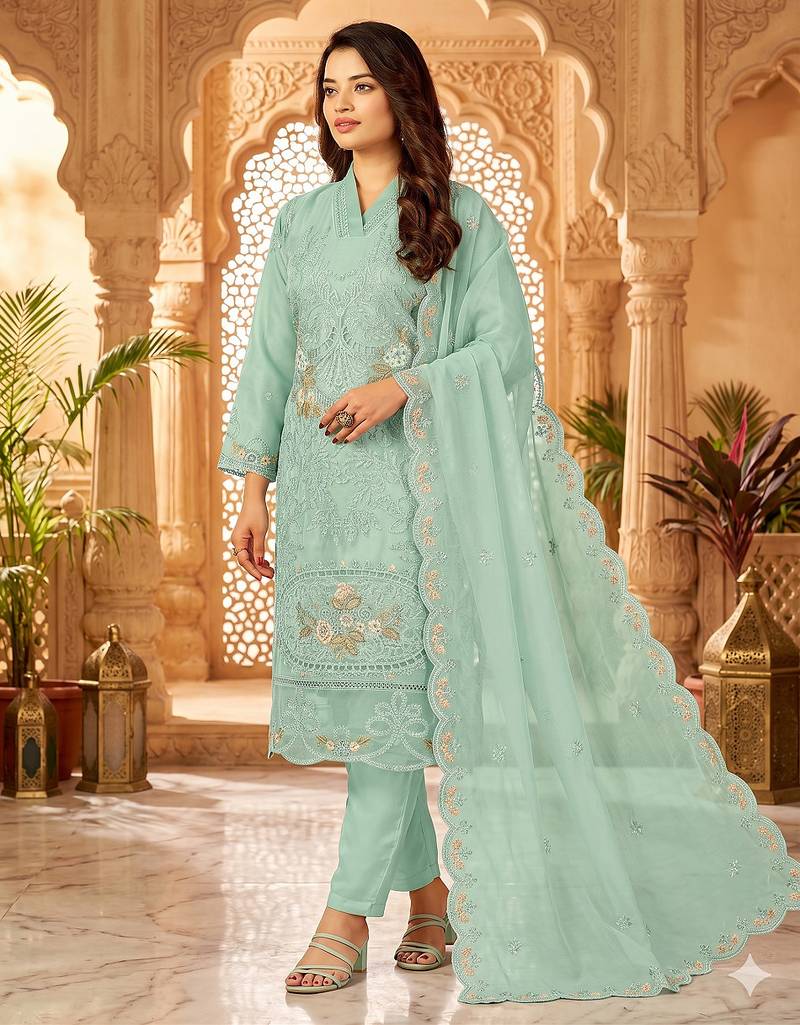 Womens new trendy silk with heavy embroiedery with sequence work kurta set