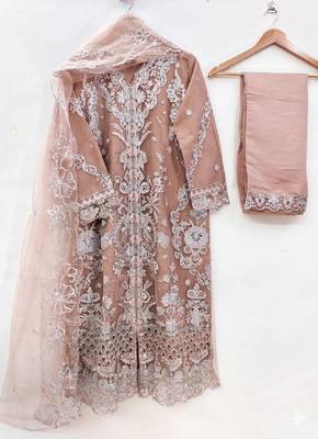 Womens net with heavy embroiedery with sequence work kurta set 3
