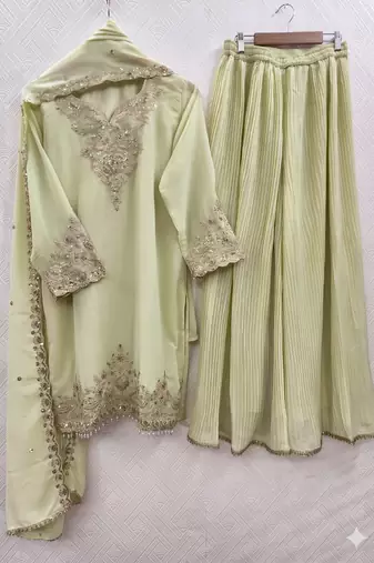 Womens georgette silk with heavy embroiedery with sequence work kurta set