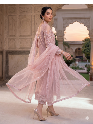 Womens new soft net with heavy embroiedery with sequence work kurta set 2