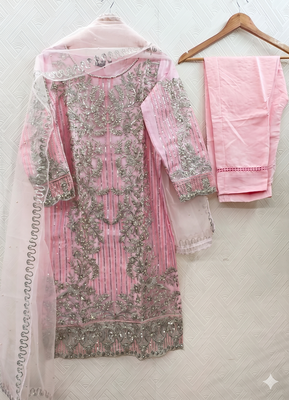 Womens new soft net with heavy embroiedery with sequence work kurta set 3