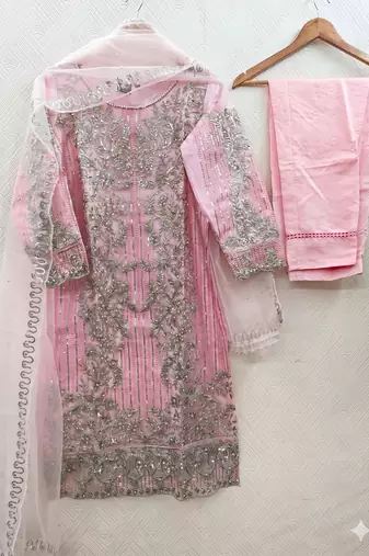 Womens new soft net with heavy embroiedery with sequence work kurta set