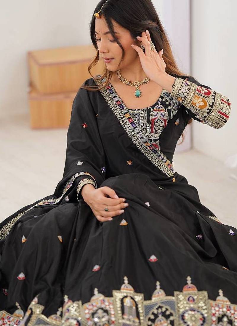 Black Color Dori With Thread & Sequence Work Lehenga Choli Set