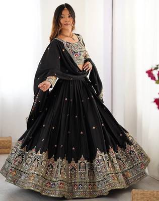 Black Color Dori With Thread & Sequence Work Lehenga Choli Set 3