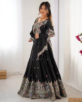 Black Color Dori With Thread & Sequence Work Lehenga Choli Set 4