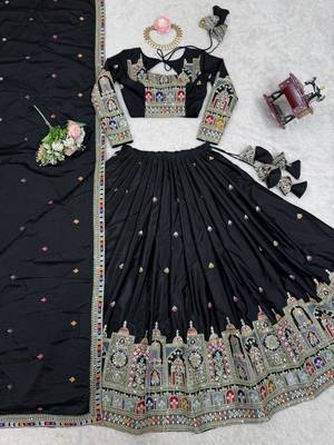 Black Color Dori With Thread & Sequence Work Lehenga Choli Set 5