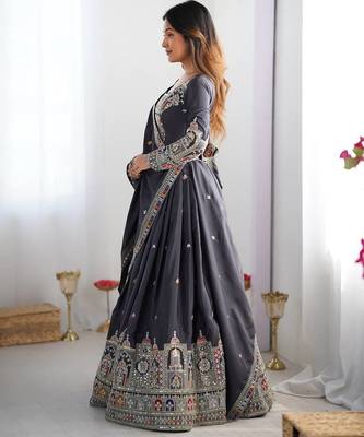 Grey Color Dori With Thread & Sequence Work Lehenga Choli Set 4