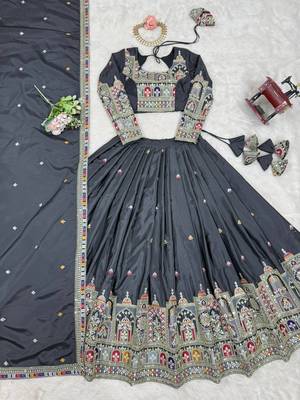 Grey Color Dori With Thread & Sequence Work Lehenga Choli Set 5