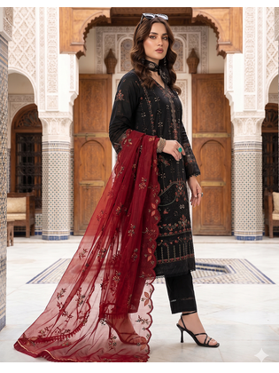 Womens net with heavy embroiedery with sequence work kurta set 2
