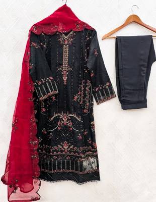 Womens net with heavy embroiedery with sequence work kurta set 3