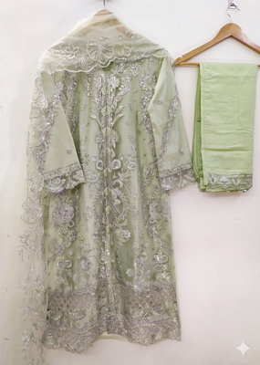 Womens new net with heavy embroiedery with sequence work kurta set 3