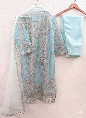 Womens new soft net with heavy embroiedery with sequence work kurta set 3