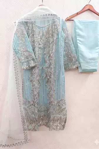 Womens new soft net with heavy embroiedery with sequence work kurta set