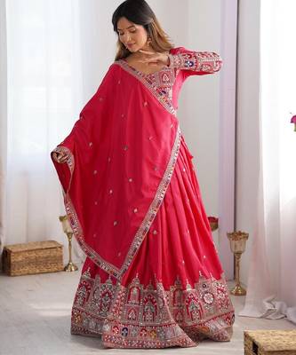 Rani Pink Color Dori With Thread & Sequence Work Lehenga Choli Set 1