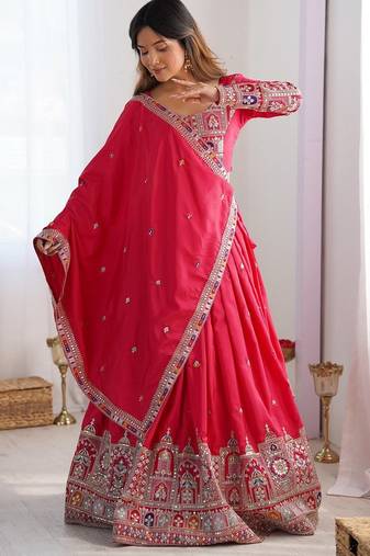 Rani Pink Color Dori With Thread & Sequence Work Lehenga Choli Set