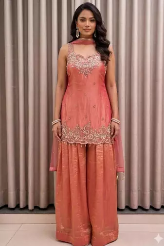 Peach sharara set