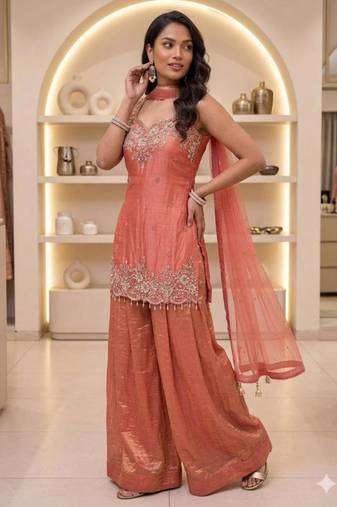 Peach sharara set