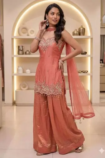 Peach sharara set