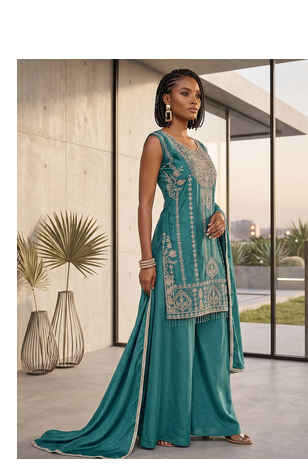 Womens heavy embroiedery with beads work kurta set 2