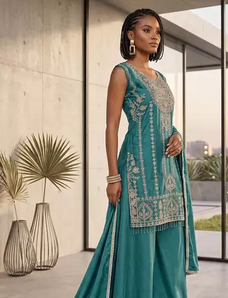 Womens heavy embroiedery with beads work kurta set