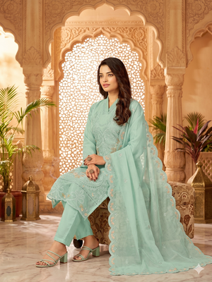 Womens silk with heavy embroiedery with sequence work kurta set 2