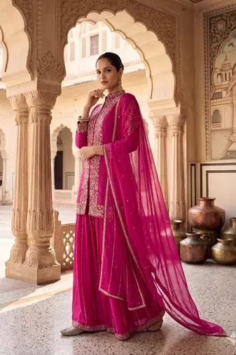 Womens silk with heavy embroiedery with sequence work kurta set