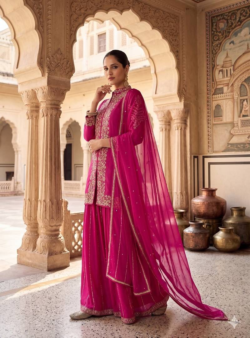 Womens silk with heavy embroiedery with sequence work kurta set