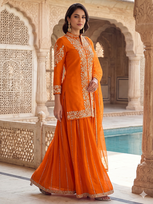 Womens silk with heavy embroiedery with sequence work kurta set 2