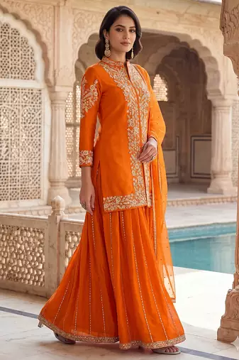 Womens silk with heavy embroiedery with sequence work kurta set