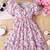 White & pink floral print cotton fabric fit & flare casual girls dress