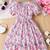 White & pink floral print cotton fabric fit & flare casual girls dress