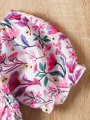 White & pink floral print cotton fabric fit & flare casual girls dress 4