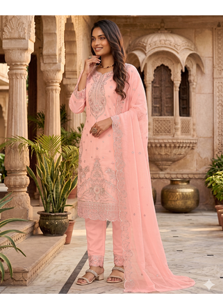 Womens silk with heavy embroiedery with sequence work kurta set 2
