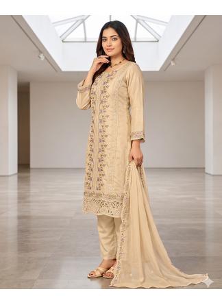 Womens silk with heavy embroiedery with sequence work kurta set 2